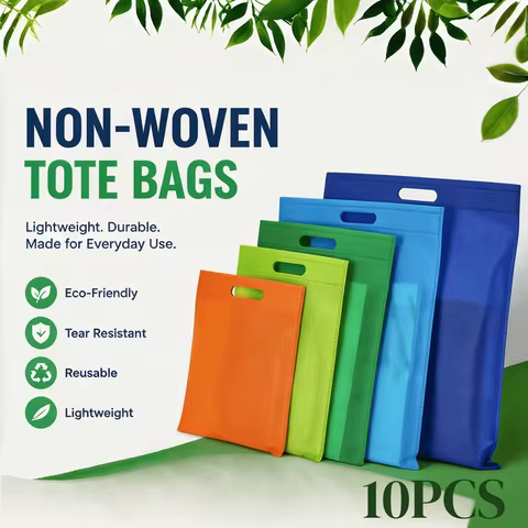 10pcs Flat Non-Woven Bags Reusable Shopping Bags Gift Packaging Tote Bag Corporate Promotional Bag A