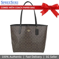 Coach Handbag With Gift Paper Bag Tote Shoulder Bag City Tote In Signature Canvas Black Brown # 5696