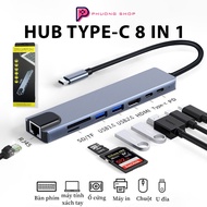 HUB Type C 8 IN 1 - Cổng chuyển đổi HUB USB Type-C to HDMI 4K USB 3.0 SD TF RJ45 PD Type-C cho Lapto