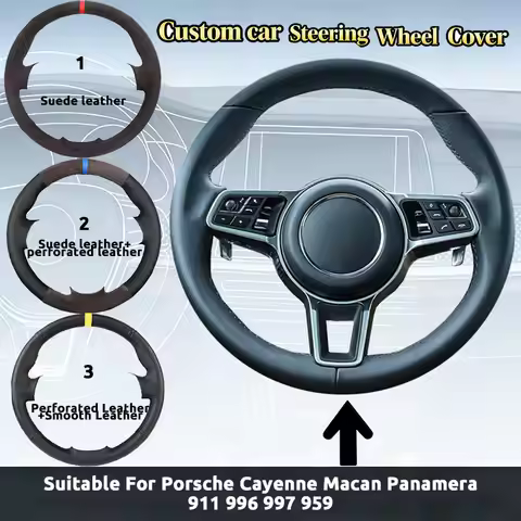 Accessories Porsche 996 Custom Suede Leather Car Steering Wheel Cover For Porsche Cayenne Macan Pana