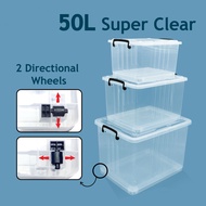 Abbaware 50L Clear Storage Box Transparent / Kotak Simpanan Beroda / Storage Box with wheels / Storage container