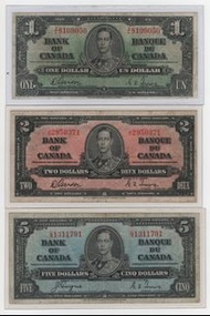 1937年加拿大六張鈔票 戰前男皇加拿大紙