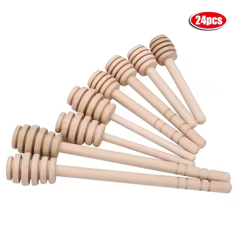 24Pcs/Set Wooden Honey Dripper Stick Server Jam Syrup Drizzler Stirring Rod Kitchen Gadgets For Driz
