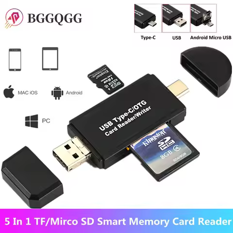 5 In 1 USB C Card Reader SD Card Reader USB 2.0 TF/Mirco SD Smart Memory Card Reader Type C OTG Flas