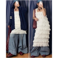 [2hand/thrift/vintage] 2-piece 2-hand mix Set including charcoal blue cardigan and white layered chi