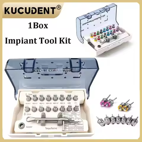 Dental Implant Torque Wrench Kit 10-70Ncm Autoclavable Ratchet with 16Pcs Color Coded Screwdrivers f