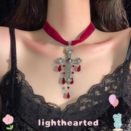 LIGHTHEARTED Choker Necklace, Large Cross Pendant Punk Outfit Goth Cross Choker, Fashion Accessories