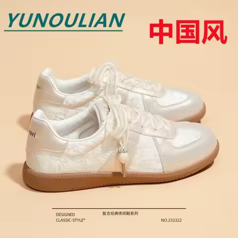 Ladies Retro Training Shoes New Chinese Jacquard Embroidery Flat Sneakers Women Lace‑Up Gum Rubber S