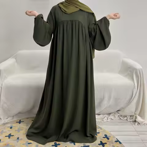 Large Swing Long Robe Casual Polyester Dress Summer Islamic Clothing Women Modest Butterfly Sleeve A