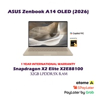 [2026] 1TB ASUS Zenbook A14 14" OLED WUXGA 60Hz Laptop Snapdragon X2 Elite X2E88100 Qualcomm Adreno 