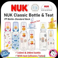 Botol Susu NUK Classic Slim Neck Bottle 110ml & 240ml With Silicone & Latex Teat [💯Original] Botol S