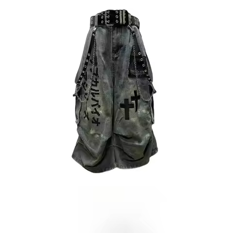 Summer Women Goblin Core Cross Denim Jorts Shorts Y2k Calf-Length Jean Pants Trashy Y2K Abi Japanese