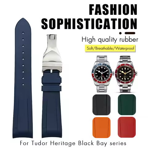 20mm 21mm 22mm Silicone Rubber Watchband Fit for Tudor Black Bay GMT Pelagos Curved End Waterproof W