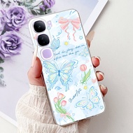 เคสสำหรับ Vivo Y200 5G เคส Vivo V40ไลท์สวยงามพิมพ์ลายผีเสื้อบางนุ่ม Vivo เคสสำหรับ Vivo โทรศัพท์ Y30