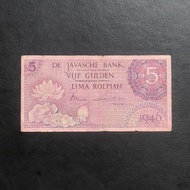 Uang Kuno Seri Federal I 5 Gulden Ungu / Violet Tahun 1946 VF