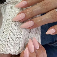 Cream Pink Fake Nails Medium Press on Nails Almond Acrylic Nail Solid Color Glossy Glue on False Nai