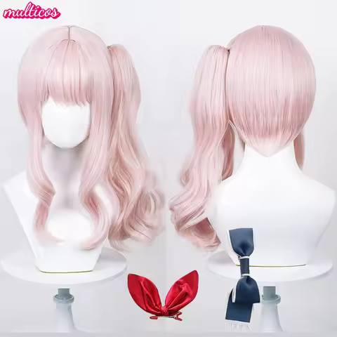 High Quality Anime Akiyama Mizuki Cosplay Wig 45cm Long Pink Curly Scalp Wigs Heat Resistant Synthet