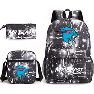 Mr Beast Lightning Cat Schoolbag Three-piece Printed Backpack Student Computer Casual Canvas Bag JYU