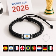 World Cup Football Club Supporter Bracelet with National Flag Logo Braided LeatherTALI with Epoxy Gl