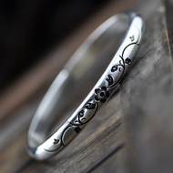 Classic Style Authentic Yunnan Production Miao Silver Hand-Carved Bracelet Thai Silver Bracelet Handmade Ethnic Style Jewelry Ready stock Summer Follow Store to Receive Coupons 0320