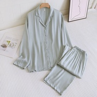 Solid Color Cotton Viscose Conjuntos De Pijama Womens Spring and Summer Thin Home Clothing Long Slee
