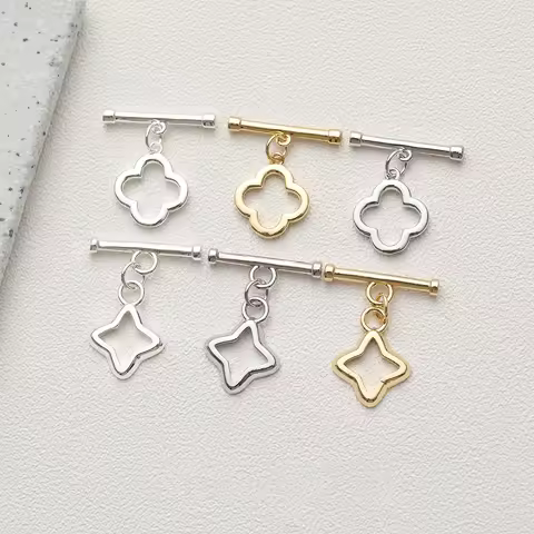 4PCS 14K Gold Plated Four Leaf Clover OT Buckle Clasp Bracelet DIY Making Supplies Jewelry Material 