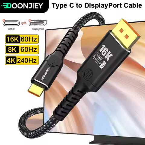 DOONJIEY 16K DP to Type C Cable Bidirectional USB C to Displayport 2.1 For Thunderbolt 4/3 54Gpbs Ma