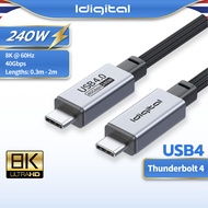 Idigital สายชาร์จเร็ว USB4 Type-C สายข้อมูล Thunderbolt 4 รองรับ PD240W 40Gbps 8K 60Hz ความยาว 0.3m-