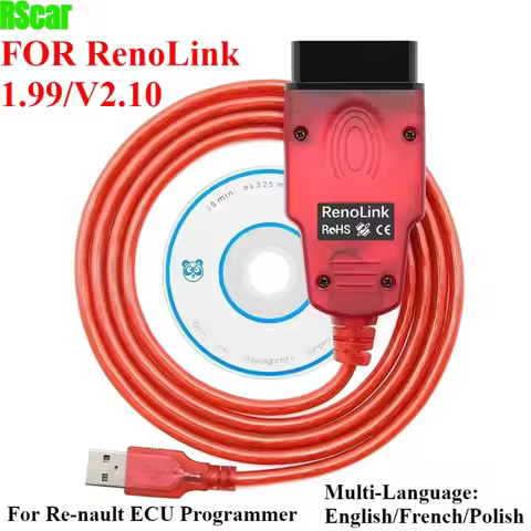 New Renolink V2.10 OBD2 Cable for Renault Car Auto Tool ECU Tuning Air-b-ag Reset ECM UCH Key Coding