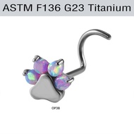 1 Piece Footprint G23 Titanium with Opal Fresh Piercing Nose Screw Ring 20Gauge Hypoallergenic