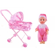 DOLL WITH STROLLER / KIDS PRETEND PLAY STROLLER WITH BABY DOLL / PRAM TROLLEY & DOLL