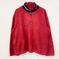 古著TOMMY HILFIGER Hilfiger 紅色半拉鍊抓絨套頭衫，LRED