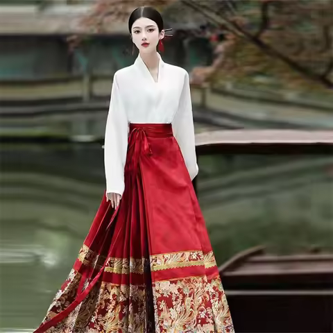 New Chinese Light National Style Set Horse Face Skirt Autumn 2024 Chinese Style Han Element Skirt Da