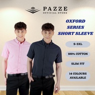 Pazze Oxford Short Sleeve Shirt 100% Cotton Slim Fit Cutting Size S-3XL Multi Solid Colour