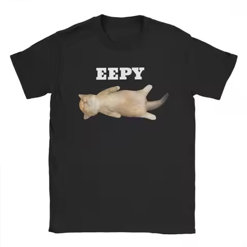 Men T-Shirt Eepy Cat Sleepy Cat Meme Awesome Tee Shirt Short Sleeve T Shirts Round Neck Clothing Gif