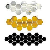 12PCs Hexagon 3D Art Mirror Wall Sticker Home DIY Decor