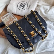 超美Vintage Chanel 中古老香奈兒稀有深藍色半月鏈條斜揹包