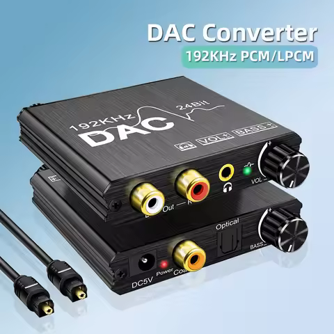 AIXXCO 192KHz Digital to Analog Audio Converter DAC SPDIF Optical to Analog L/R RCA,Toslink Optical 