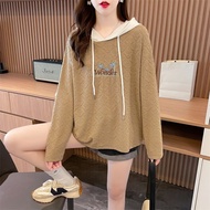 Chubby Meiyi Autumn Winter Top Large Size M-2XL Contrast Color Jacquard Texture Early Korean Version