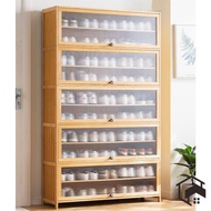 Household Shoe Cabinet Bamboo Large Capacity Shoe Rack Indoor Multi-Layer Home Storage Rack Acrylic Door