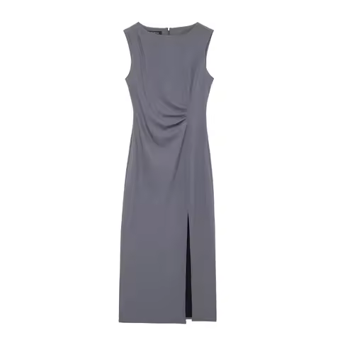 Autumn O-neck Sleeveless Slimming Long Dresses Women Back Zipper Midi Dress Female Casual Elegant We