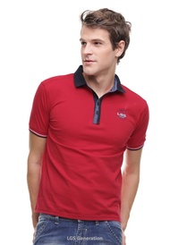 LGS - Slim Fit - Kaos Polo - Kerah Tinggi - Logo Dada - Merah