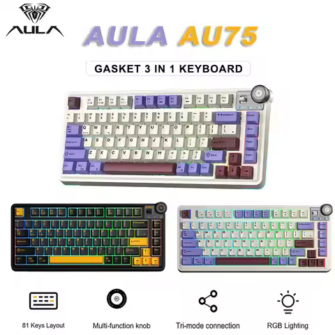 AULA AU75 Gaming Mechanical Keyboard 2.4G/BT/Wired 81 Keys Hot Swappable RGB E-sports Keyboard Deskt