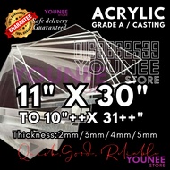 11 x 30 to 11 x 31 ++ inches acrylic sheet with 2mm, 3mm 4mm and 5mm / transparent akrilik