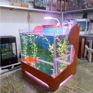 Mini desktop fish tank with natural wood frame, 35cm long, 26cm wide, 35cm high, 5mm glass