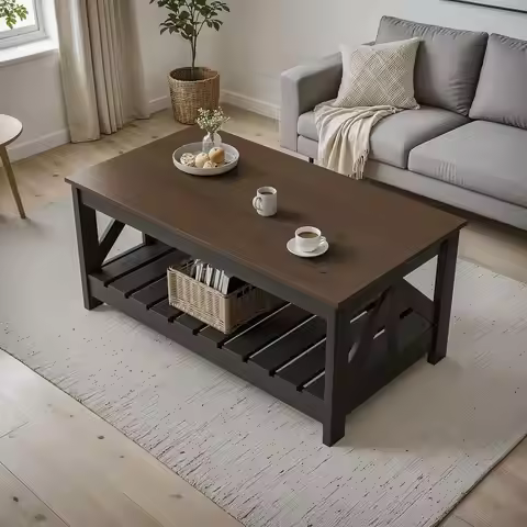 Farmhouse Coffee Table, Coffee Tables for Living Room, Farmhouse Square Coffee Table with Storage, C