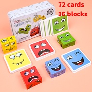 Cube Face Changing Building Blocks Board Game Expression Wooden Puzzle Blocks Educational Toys For K