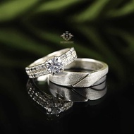 SAN950 Couple Engagement Rings Pair C55 Wedding Silver 950 Palladium Platinum White Gold