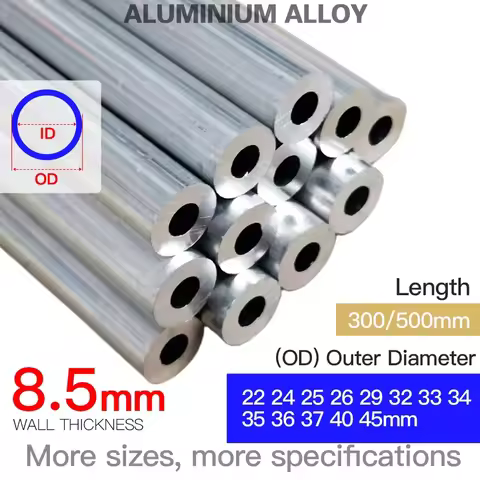 Aluminium Pipe 8.5mm Thickness 22-45mm OD Straight 300mm 500mm Long Round 6063 Aluminum Alloy Tube
