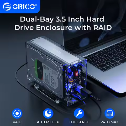 ORICO 2 Bay 3.5'' Hard Drive Enclosure With Raid Function SATA to USB 3.0 Transparent HDD Dock Stati